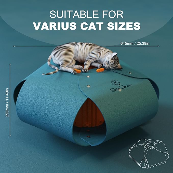 Spring Blossoms Cat Tunnel, Cat Cave for Indoor Cats Bed,Scratch Resistant Cat Toys for Medium Large Cats Hide and Seek Toy (Peacock Blue)