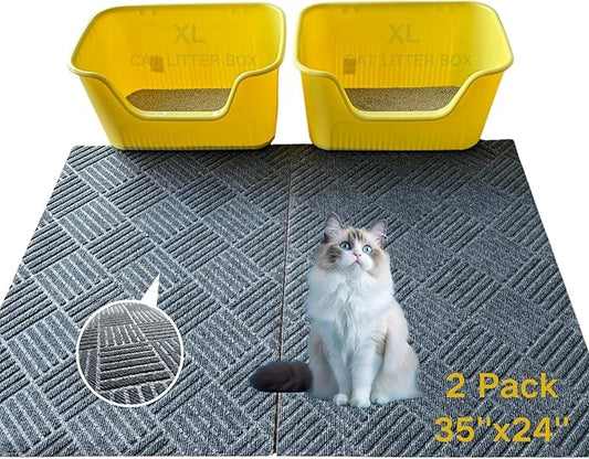 2 Pack Cat Litter Mats,Large Cat Litter Trapping Mats,| Washable Cat Litter Box Mats, Leak-Resistant, Non-Slip Backing,Quick Dry,Cut ToFit,Size 35''x24'