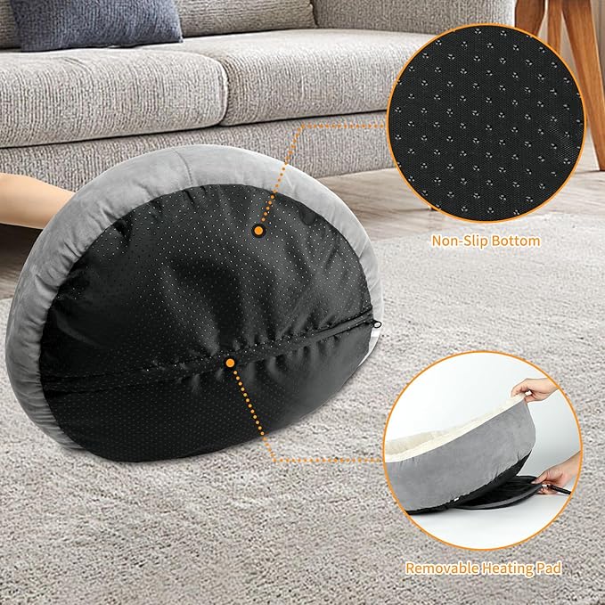 BWOGUE Heated Cat Bed for Indoor Cats,19'' Donut Detachable Heated Pet Bed Thermo-Kitty Heating Bed,Electric Warming Cat Bed Heater with Timer, Washable pet Heating Bed