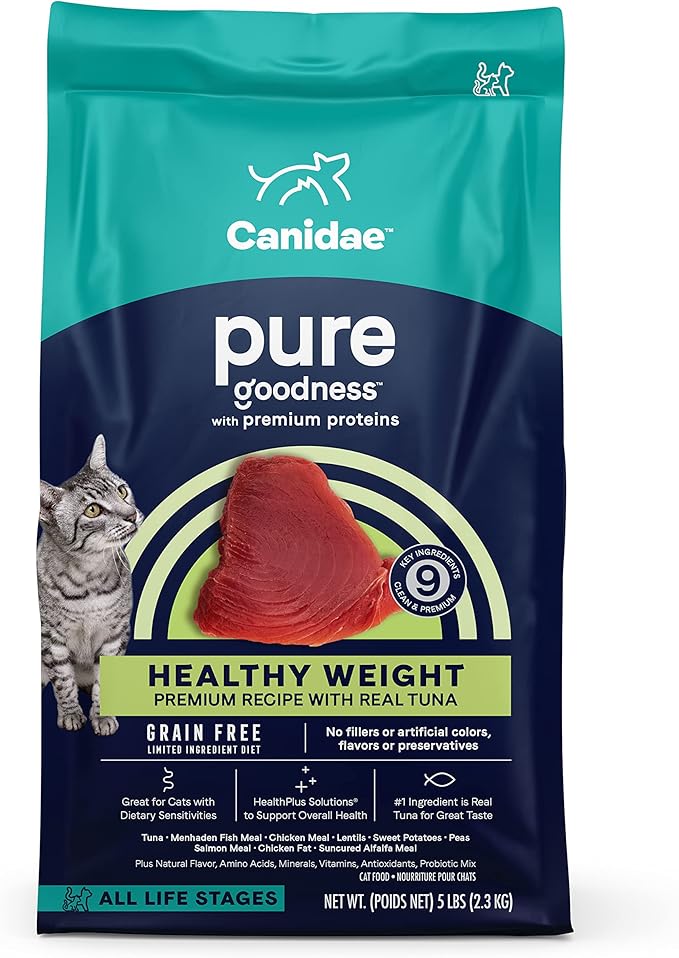 Canidae Pure Weight Management Limited Ingredient Premium Dry Cat Food, Real Tuna Recipe, 5 Lbs, Grain Free