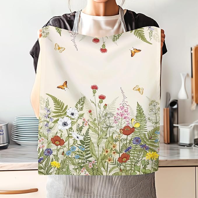 Boho Grass Tea Towels, Cotton Kitchen Towel 18.9 × 27.5 inch, Quick Drying Dish Cloth for Party Anniversary Holiday Decoration Housewarming Gifts