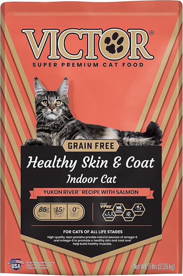 Victor Super Premium Cat Food – Grain Free Healthy Skin & Coat - Dry Cat Food for Indoor Cats – Yukon River Recipe – All Breeds and All Life Stages from Kitten to Adult, 5lb