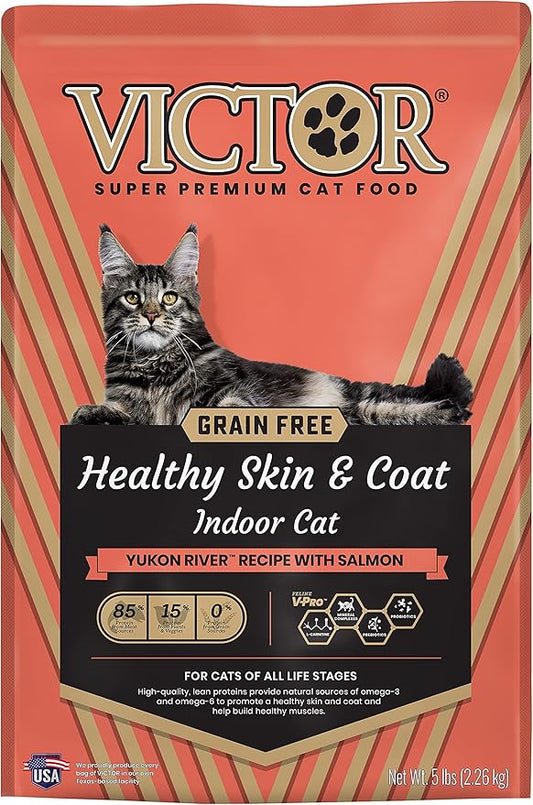 Victor Super Premium Cat Food – Grain Free Healthy Skin & Coat - Dry Cat Food for Indoor Cats – Yukon River Recipe – All Breeds and All Life Stages from Kitten to Adult, 5lb