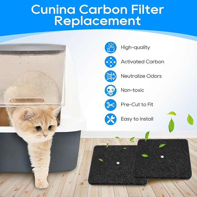 6 Pack Cat Litter Box Replacement Carbon Filters Compatible with Catit Hooded Litter Box, Pre-Cut Activated Charcoal Air Purifier for Cat Litter Pan
