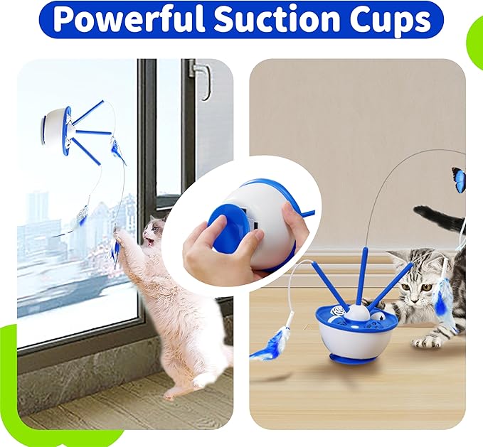 Cat Toys 4 in 1 Automatic Interactive Kitten Toy, Fluttering Butterfly, Moving Feathers, Bell Balls, USB Powered, Cat Exercise Toy Self Play for Bored Indoor Adult Cats