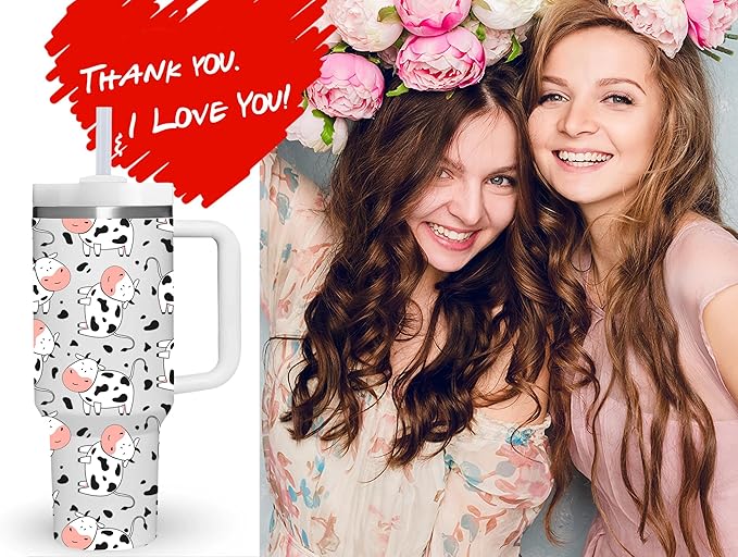 AMZUShome 40 OZ Cow Tumbler with Handle.Cow Lover Gifts.Unique Birthday Christmas Gifts for Farmer Cow Lover.Personalized 40 OZ Cow Tumbler Gifts for Women Men.