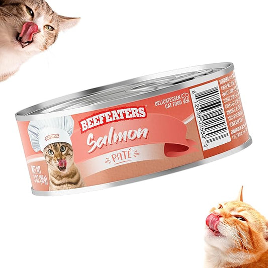 Beefeaters Cat Treats - Salmon Pate 3oz, Case of 24 | Nutrient-Rich Wet Cat Food, Essential Vitamins & Taurine, No Artificial Additives | Supports Immune System & Vision | Training Treats