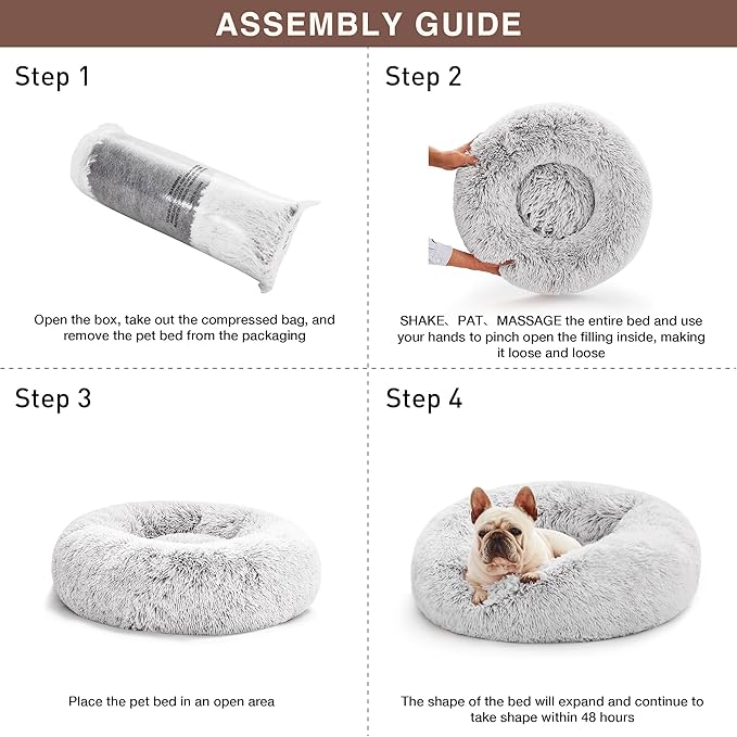 Love's cabin 24in Cat Beds for Indoor Cats - Cat Bed with Machine Washable, Waterproof Bottom - Grey Fluffy Dog and Cat Calming Cushion Bed for Joint-Relief and Sleep Improvement