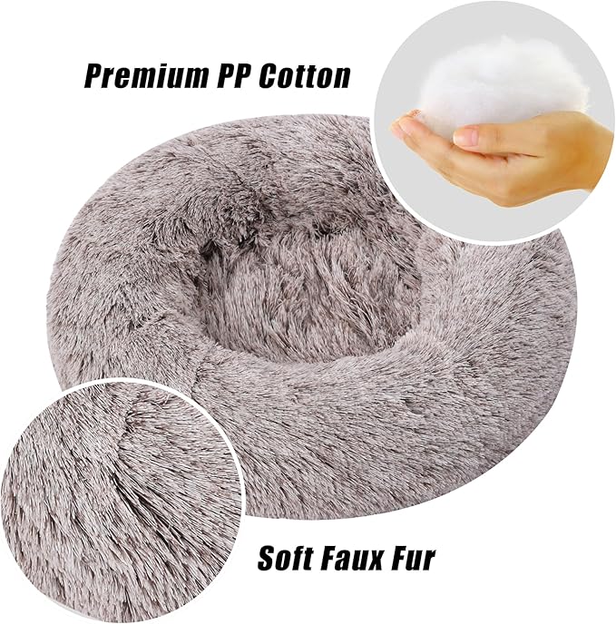 Calming Dog Bed, Dog Beds Fits up to 15 lbs Pets, Fluffy Donut Dog & Cat Bed Washable, Round Anti Anxiety Dog Bed, Small Dog Bed with Non-Slip Bottom (Coffee, 20" x 20")