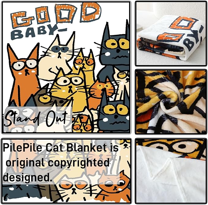 2025 Best Gift Cat Original Designer Throw Blanket, Warm Soft Cute Cat Lover Gifts for Women, Cat Mom Gifts for Cat Lovers, Funny Cat Themed Gifts Blanket for Kids, Birthday Christmas, White