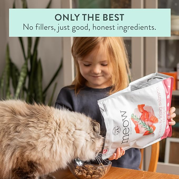 Meow Air Dried Cat Food - Chicken & King Salmon Recipe, Dry Cat Food, High Protein Meals, Treats & Toppers,26.5 oz