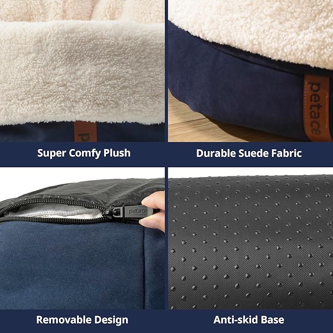 Self Warming Cat Bed, 17.7" x 13.7" Anti-Slip Soft Round Thermal Pet Cushion Bed for Kittens, Cats, Puppies and Small Dogs, Blue