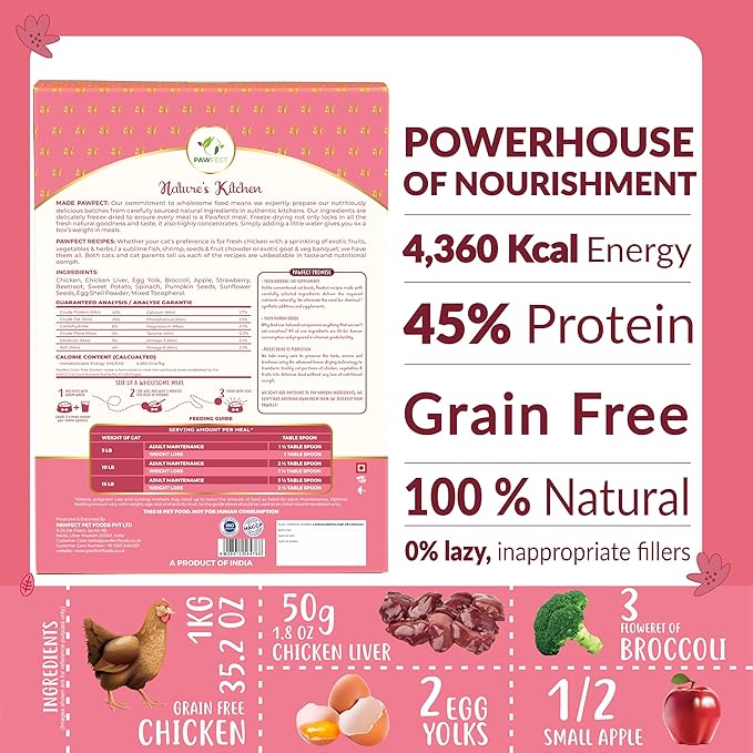 Nature's Kitchen Freeze Dried Cat Food - 100% Real Chicken | Grain Free, Provides High Protein | Healthy Cat Food - Provides Complete, Balanced Meal (17.64oz)