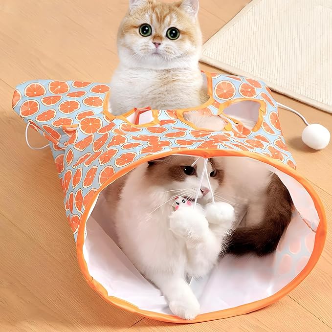 Cat Tunnel Toy and Cats Catnip Rope Toys, Portable Collapsible Cattycoil Drill Bag Toy for Indoor Cats, Cotton Rope Cat Toys for Indoor Cats, Handmade Pet Chew Toys for Teeth Cleaning