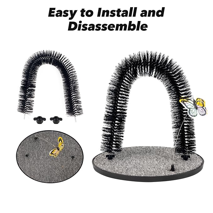 2in1 Cat Arch Self Groomer for Indoor Cats, Back Scratcher Cat Grooming Massage Brush with Sturdy Cat Scratching Pad Durable Brusher Butterfly Toy