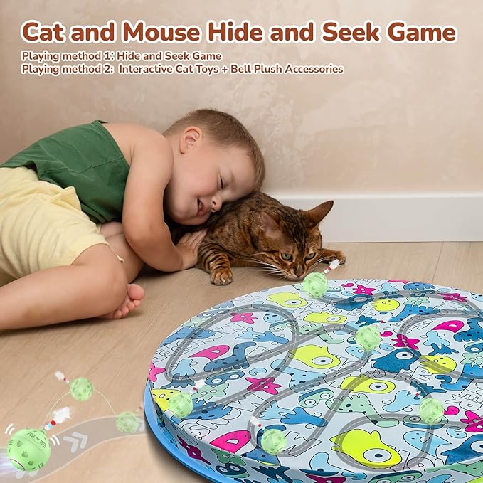 Interactive Cat Toys Ball Fast Rolling in Pouch, Automatic Motion Activated Moving Ball Hide and Seek Game Exercise Kicker Pet Cat Toys for Bored Indoor Kittens Adult Cat