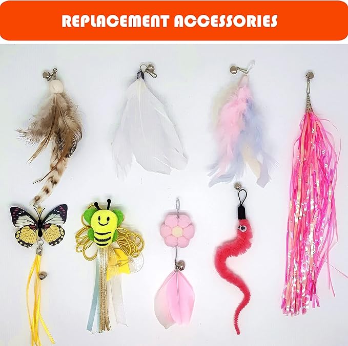 Mrocioa 11pcs Cat Toys Feather Teaser, Interactive Suction Cup Cat Toy Wand with Replaceable Kitten Toys for Indoor Cats to Play Chase Exercise