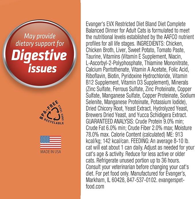 Evanger's EVX Restricted Diet: Bland Diet Canned Cat Food - 24, 5.5 oz Cans