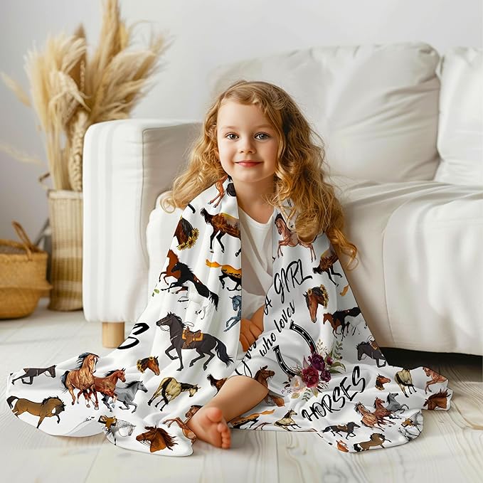 Horse Lovers Gift Throw Blanket, 'Just A Girl Who Loves Horses', 60" x 50"