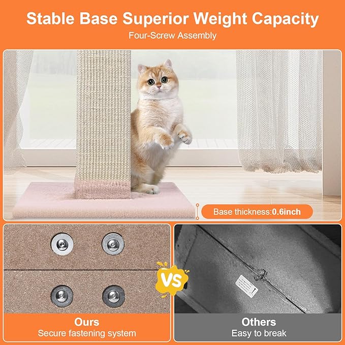 Cat Scratching Post 33 Inch Nature Sisal Cat Scratch Post for Indoor Cats, Large Cat Scratcher Protect Your Furniture Pink