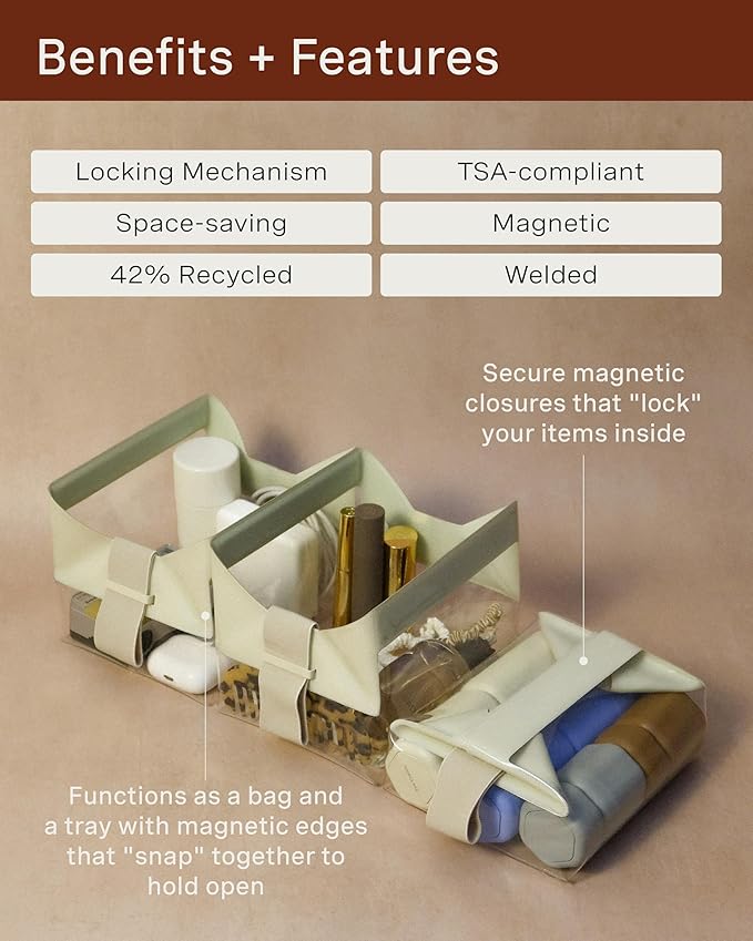 Cadence Parcel - Clear Dopp Kit with Magnetic Closure - Durable and Leak-Resistant Travel Toiletry Kit - TSA-Compliant & Modular Design - Small Hygiene Bag for Travel Essentials - 1 Qt - Ink