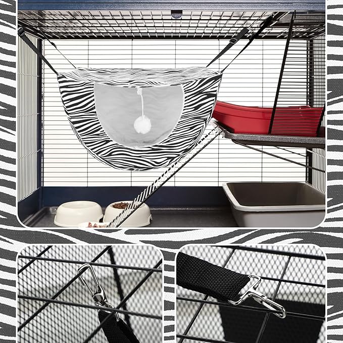 Unittype 2 Pieces Cat Cage Hammock Hanging Pet Bed Double Layer Soft Plush Hanging Pet Bed Comfortable Hammock Bed for Indoor Kitten Cats Ferret Hamster Rabbit or Small Animals, 2 Styles (Leopard)