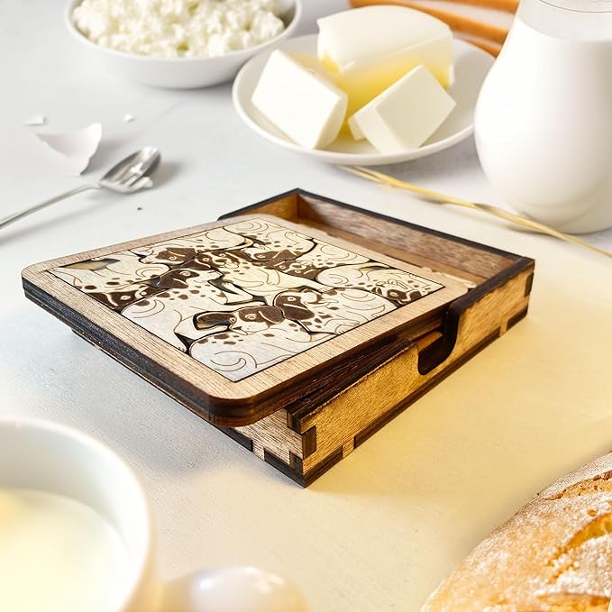 02 German Shorthaired Pointer Dog Coaster - GSP Dog Puzzle Wooden Coaster Set - Interlocking Jigsaw Drink Mats with Laser-Cut Design for German Shorthaired Pointer Lovers