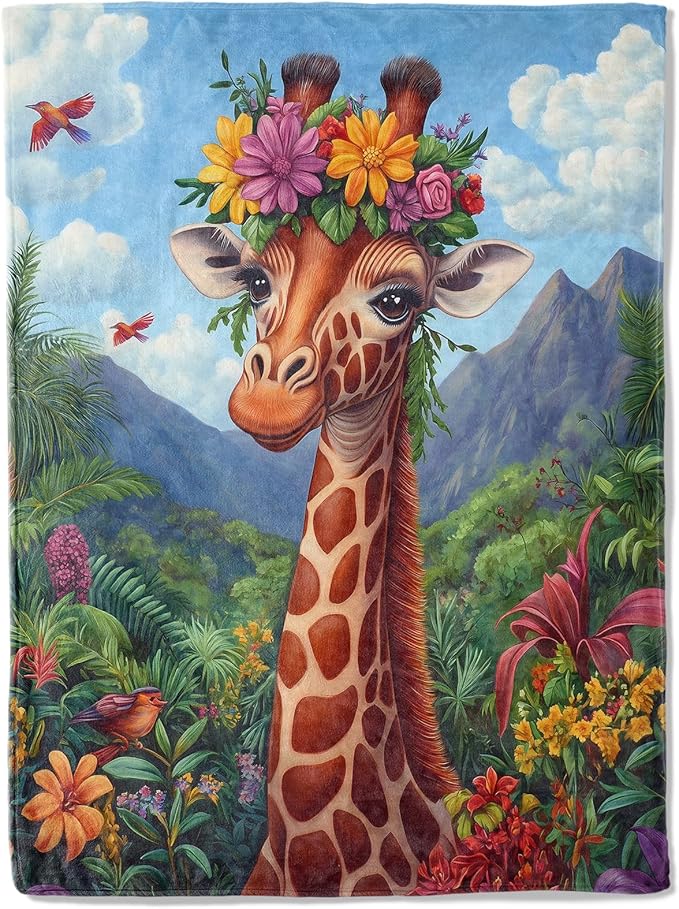 Aesthetic Giraffe Theme Blanket - Super Soft, Cozy, Lightweight Flannel Throw - Warm, Plush Blanket for Couch, Bed, Office, Travel, Outdoor Ideal Gift for Adult - 50×60in