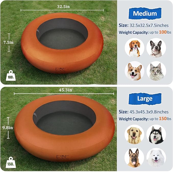 Elevated Dog Bed,Inflatable Dog Bed Raised,Pet Cushion Sofa for Large Dogs,Portable Dog Cot Doughnut Round Stand,Waterproof Dog Bed Frame for Indoor,Outdoor(Brown)