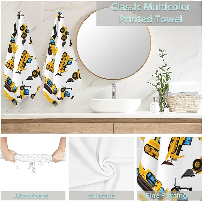 Construction Machines Hand Towels Set of 2,Tractor Decorative Towels Highly Absorbent Soft Towels for Bathroom Beach Kitchen Spa Gym Face Towel 14x28 Inch