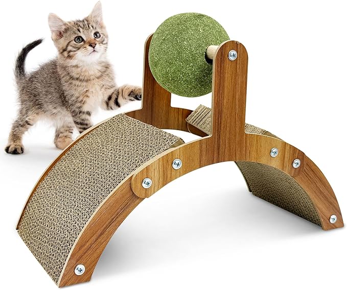 Fhiny Kitten Scratching Pad, 2-in-1 Cardboard Kitten Scratcher with Large Catnip Ball Small Corrugated Sloped Kitty Toy Multi-Faceted Scratch Post Thickened Board Scratch for Cats Kitty Bunny