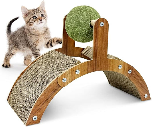Fhiny Kitten Scratching Pad, 2-in-1 Cardboard Kitten Scratcher with Large Catnip Ball Small Corrugated Sloped Kitty Toy Multi-Faceted Scratch Post Thickened Board Scratch for Cats Kitty Bunny