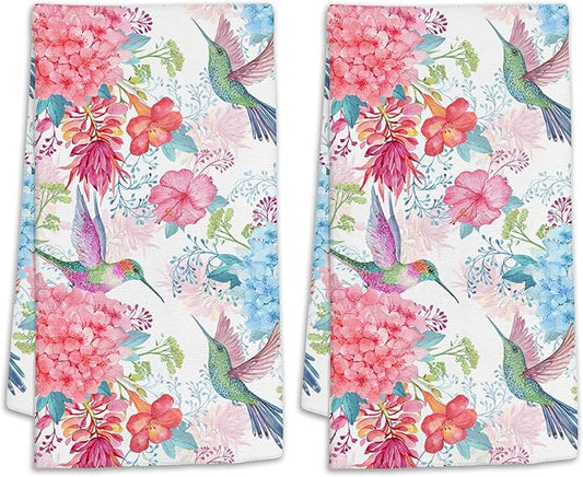 Hummingbirds Hand Towels Set of 2,Tropical Flowers Bath Hand Towels for Bathroom Decorative Soft Absorbent Dish Towels for Kitchen Bathroom Gym Hotel Spa Sport 16x24 Inches