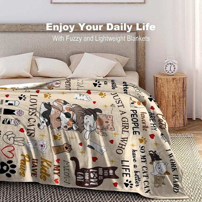 Cat Gifts Blanket - Cute Kitten Pet Throw Blanket for Cat Lovers - Adults, Women, Girls - Christmas, Thanksgiving Gifts - 60"X50"