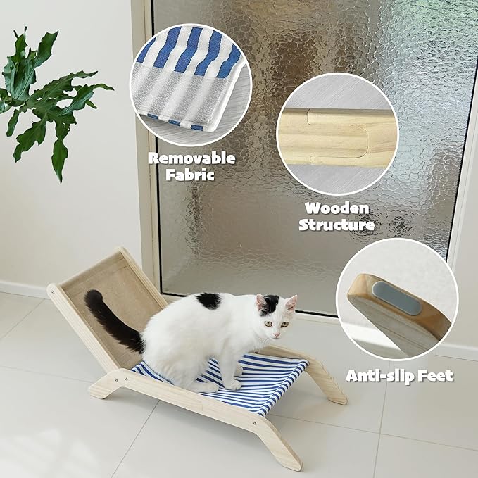 PETKARAY Cat Chair, Beach Theme Cat Hammock Bed, Raised Cat Bed Mini Cat Beach Chair, Cute Cat Lounger for Indoor Kittens