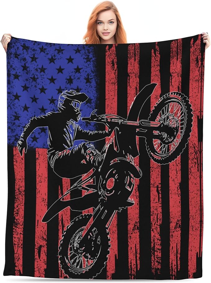Motocross Flag Soft Throw Blanket Flannel Fleece Blankets Warm Cozy Lightweight Fuzzy Blanket for Bed Sofa Couch Home Decor 60"X50"