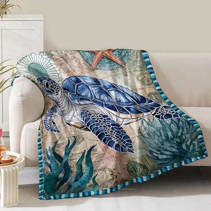 Sea Turtle Blanket Gifts for Women Mom Kids Adults Teen Birthday Christmas Valentine Presents Ocean Turtles Theme Decor Home Bedroom Living Room Sofa Couch Soft Cozy Plush Fuzzy Flannel Throw 60"x50"