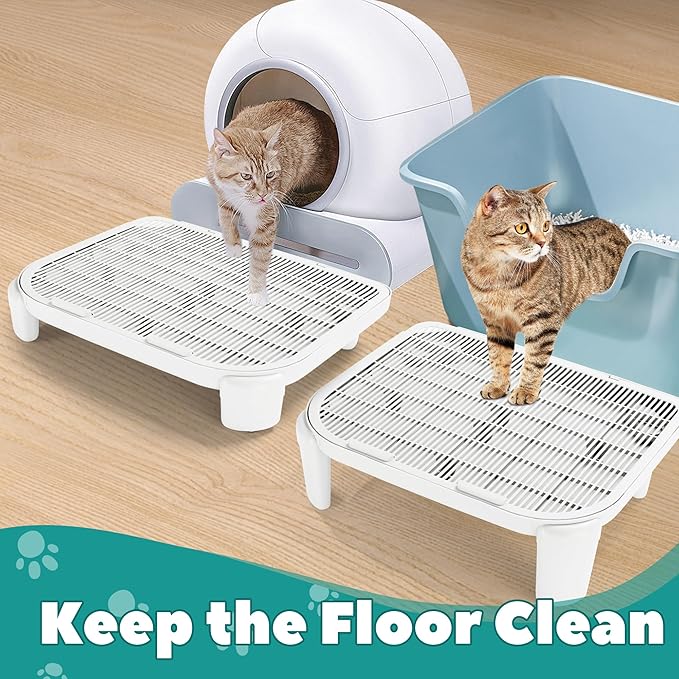 BALAPET Adjustable Cat Ramp for Litter Box Elevated Cat Litter Ramp for Cat Litter Boxes Double Layered Litter Trapper with Filter Function Cat Steps Suitable for Small & Elderly Cats (White)