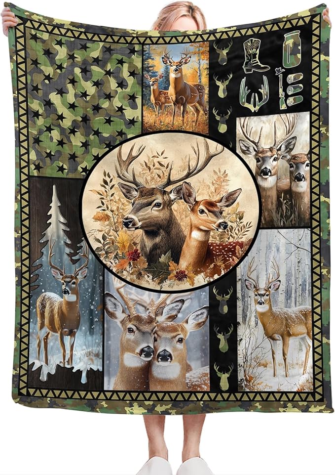 Deer Blanket Ultra Soft Cozy Camo Throw - Fleece Fuzzy Plush Hunting Lovers Decor Gifts for Women Girls Adults - Couch Sofa 50"x40"