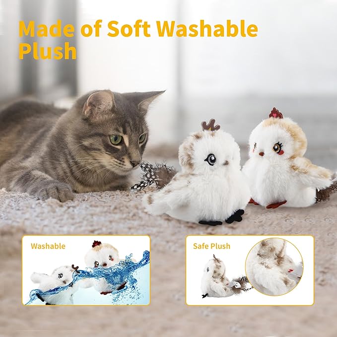Gigwi Interactive Cat Toys for Indoor Cats, Flapping and Chirping Catnip Toys for Cat Exercise, Automatic Cat Toy with Beating Wings & Real Feather Tail, Rechargeable Cat Kicker Toy Prince & Princess