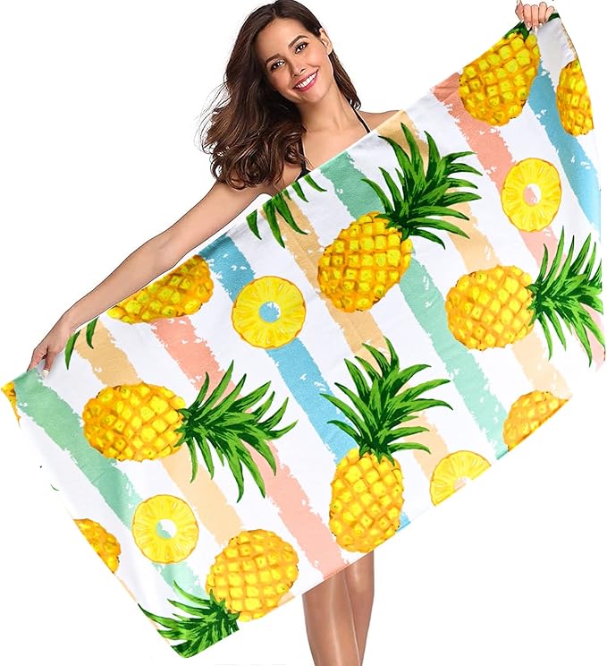 LIVILAN Oversized Pineapple Beach Towel, Lightweight Microfiber Absorbent Quick Dry Sand Free Blanket Towels, Thin and Soft Pool Travel Bath Swim Towels for Adults Kids, 30"x60" Yellow Towel Gifts