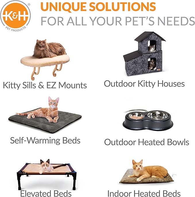 K&H Pet Products Thermo-Pet Nest Heated Cat Bed for Indoor Cats & Kittens, 2-in-1 Heated Cat Cave & Cuddler, Gray, Small 18 X 15 Inches