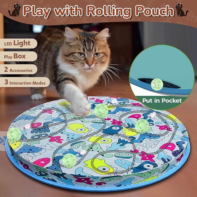 Interactive Cat Toys Ball Fast Rolling in Pouch, Automatic Motion Activated Moving Ball Hide and Seek Game Exercise Kicker Pet Cat Toys for Bored Indoor Kittens Adult Cat