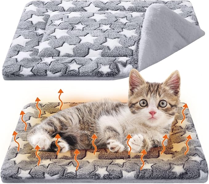 2 Pack Self Warming Cat Mat Self Heating Cat Pad Cat Bed Reversible Machine Washable Reflects Body Heat Warm Thermal Pet Pad Crate Blanket for Feral and Indoor Cat (Star,21" X 14")