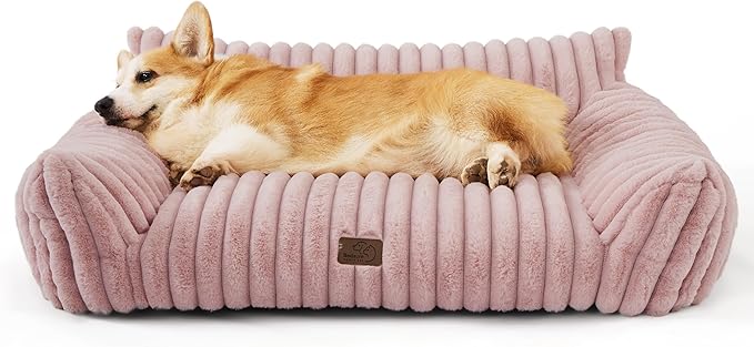 Bedsure Cute Dog Couch for Pets - Fluffy Dog Sofa with Premium Soft Corduroy Fleece, Dog Couch Bed with Washable Cover, Supportive Dog Sofa Bed for Medium Large Dogs, 36inch, Blush Pink