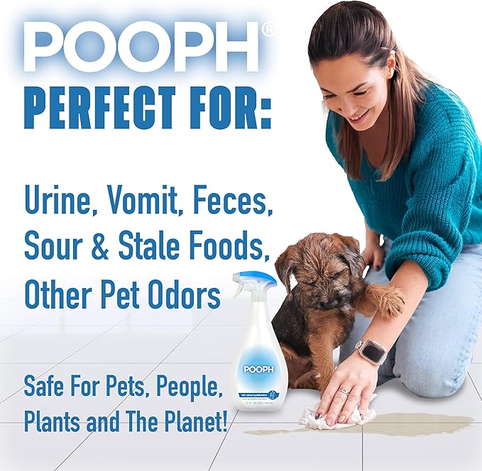 POOPH® Pet Spray Odor Eliminator Non-Toxic Fragrance-Free Pet Odor Eliminator for Home and Auto Eliminates Organic Odors from Carpets Floors Upholstery, Fast-Acting Safe for Pets People and the Planet
