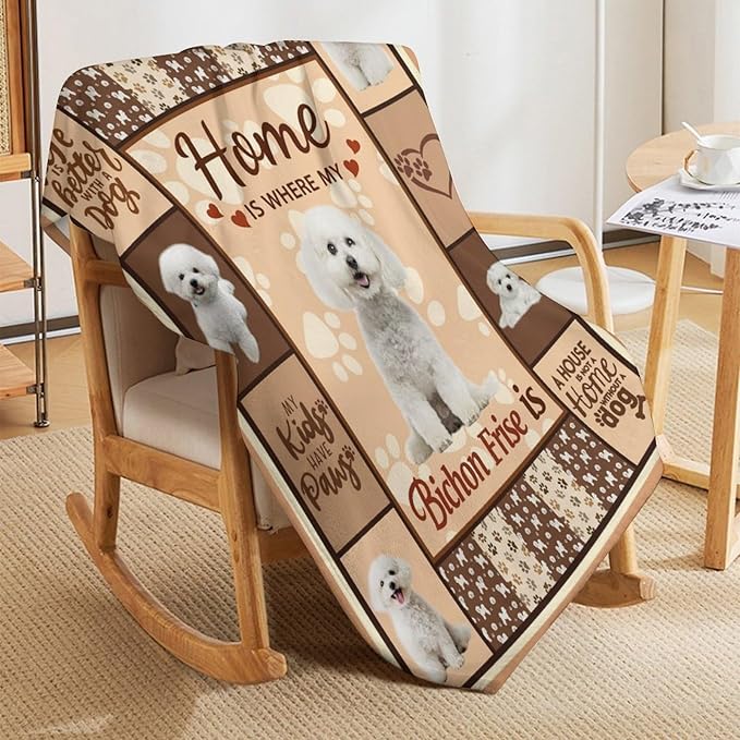 Bichon Frise Dog Print Blanket Best Dog Pet Animal Throw Blankets for Couch Sofa Stuff Decor Gifts Lightweight Soft Cozy Fleece Plush Warm Flannel Bedding for Lover Man Woman Teen Adults 40"x50"