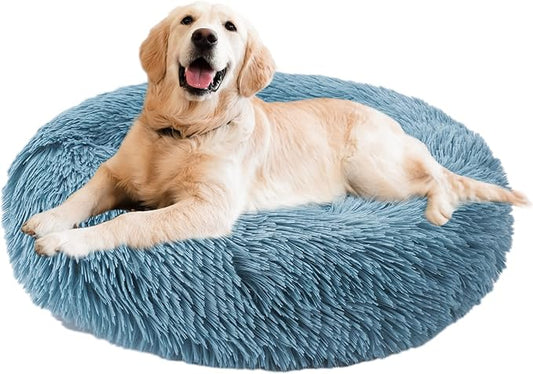 Aurako Cat Bed Dog Bed Round Cushion Pet Bed Mat Ultra Soft Plush Donut Sofa Comfortable Pillow Machine Washable Pet Cuddle Beds for Kitten Small Medium Large Dogs Cats 28" Cyan