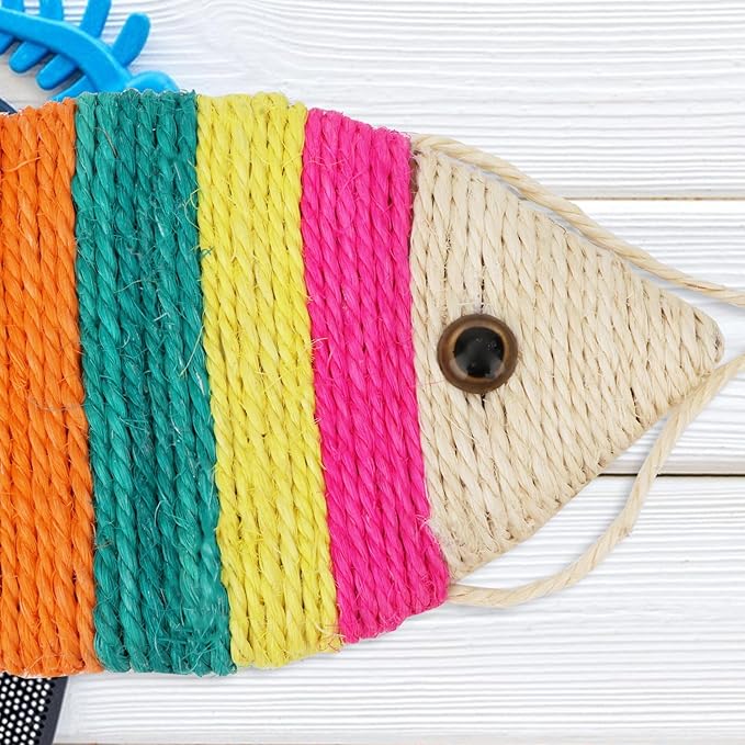 Cat Scratching Board Creative Fish Shaped Cat Claw Toy Colorful Sisal Pad Scratch Lounge Durable Scratching Pad Interaction Toy (L)