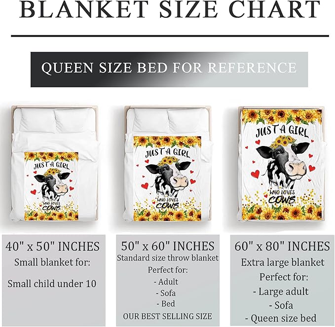 Cow Balnket Sunflower Cow Soft Cozy Flannel Throw Blanket Just a Girl Who Loves Cow Blankets Gifts for Women Kids Adults Teen 80"X 60"